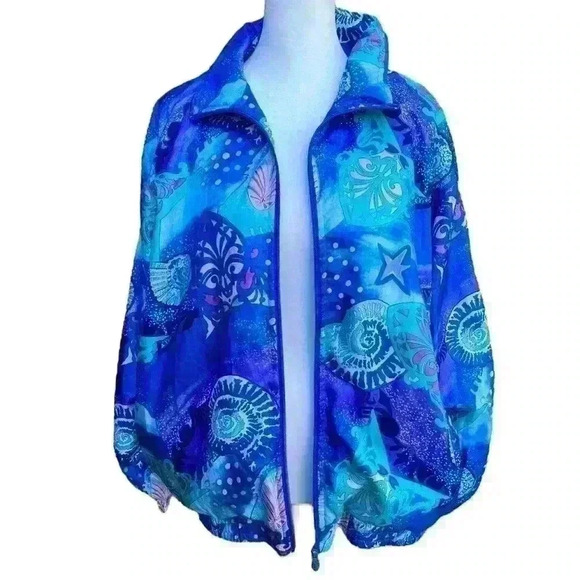 Vintage Lavon Purple Blue Psychedelic Funky Seashell Windbreaker Jacket size LP - Picture 7 of 13